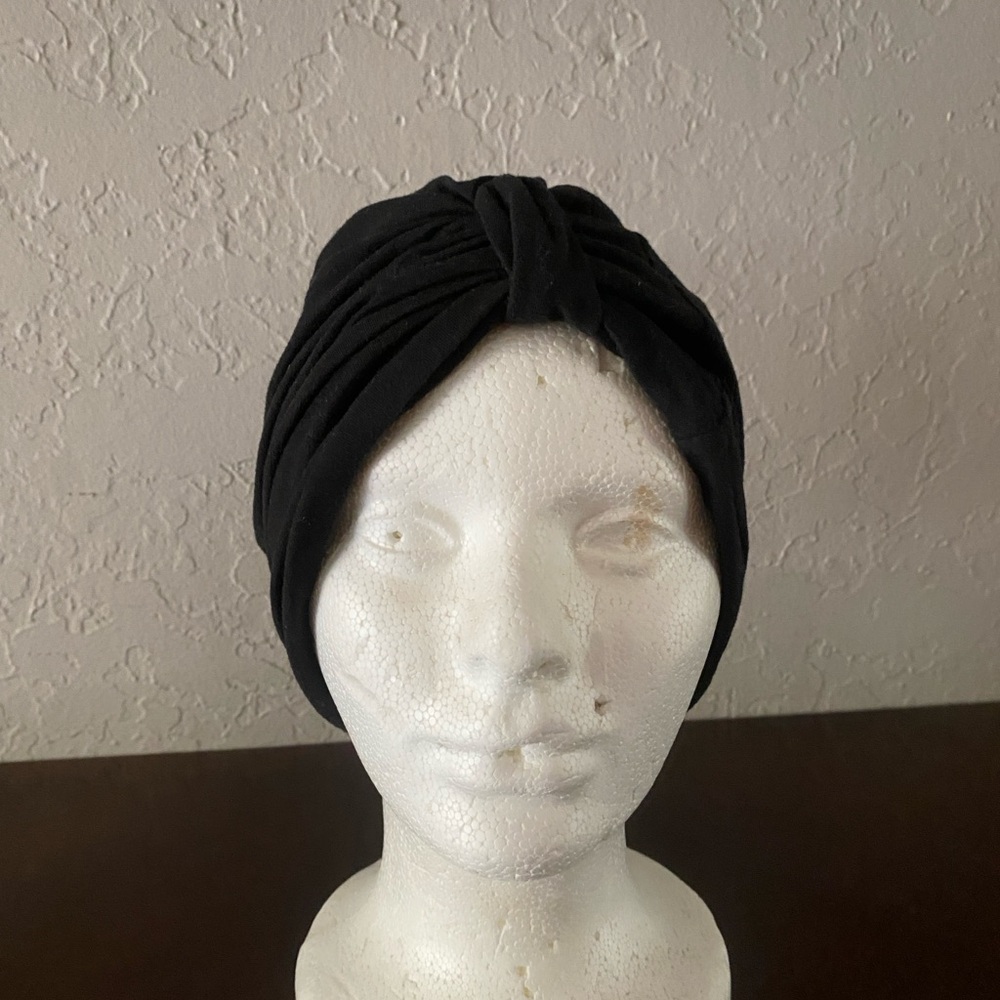 Vintage Turban Tyed Black Chalma Hat 1950’s-60’s Great Condition Stretchy Fabric - Picture 7 of 8